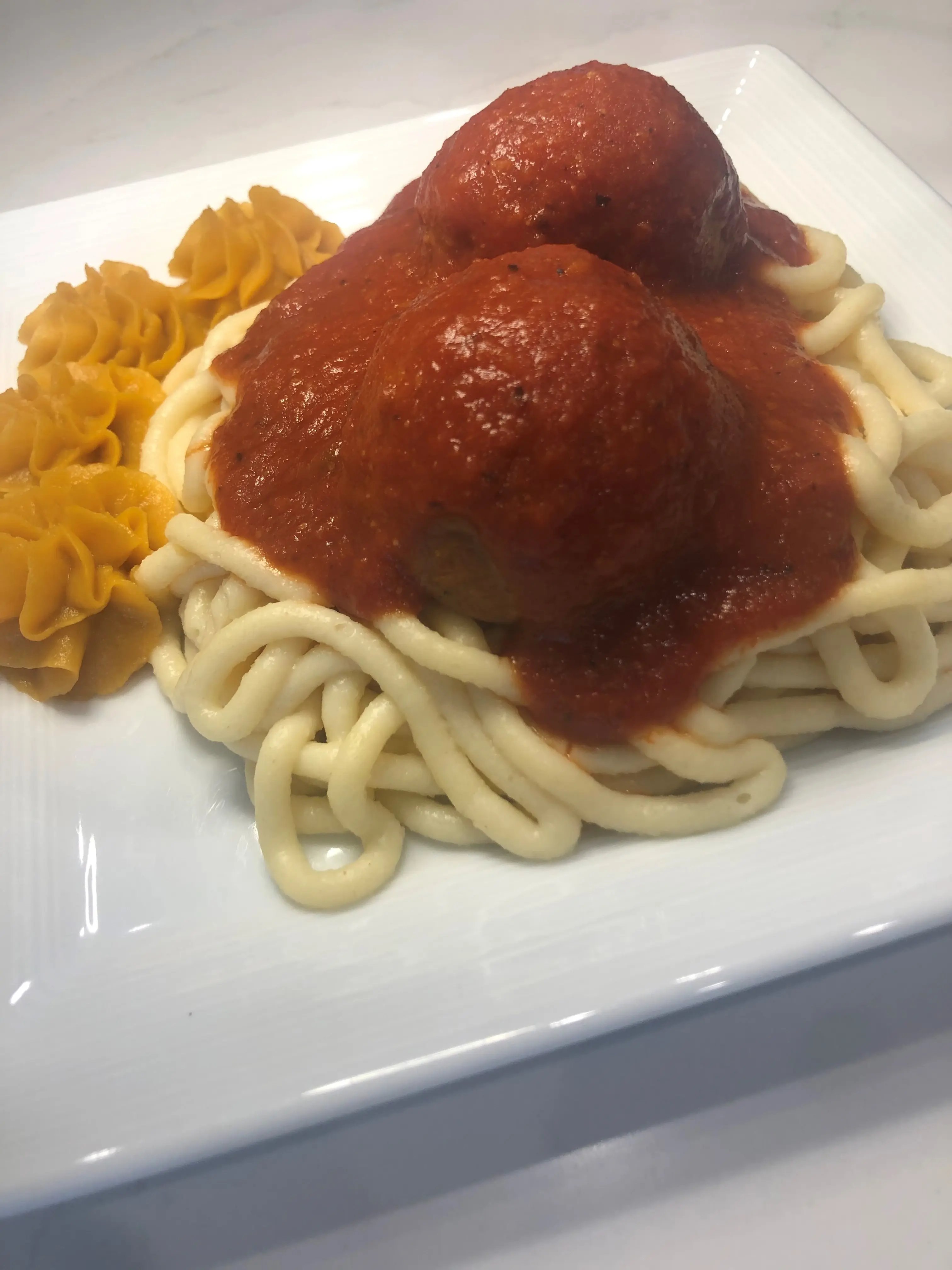 puree spaghetti and meatballs